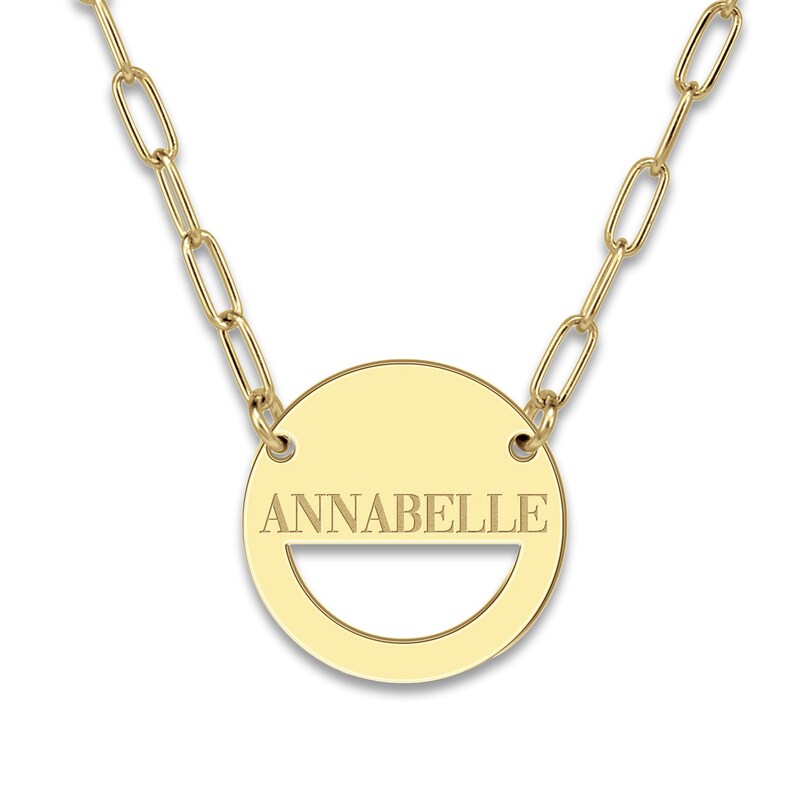 Main Image 1 of Engravable High-Polish Circle Necklace Yellow Gold-Plated Sterling Silver 18" 19mm