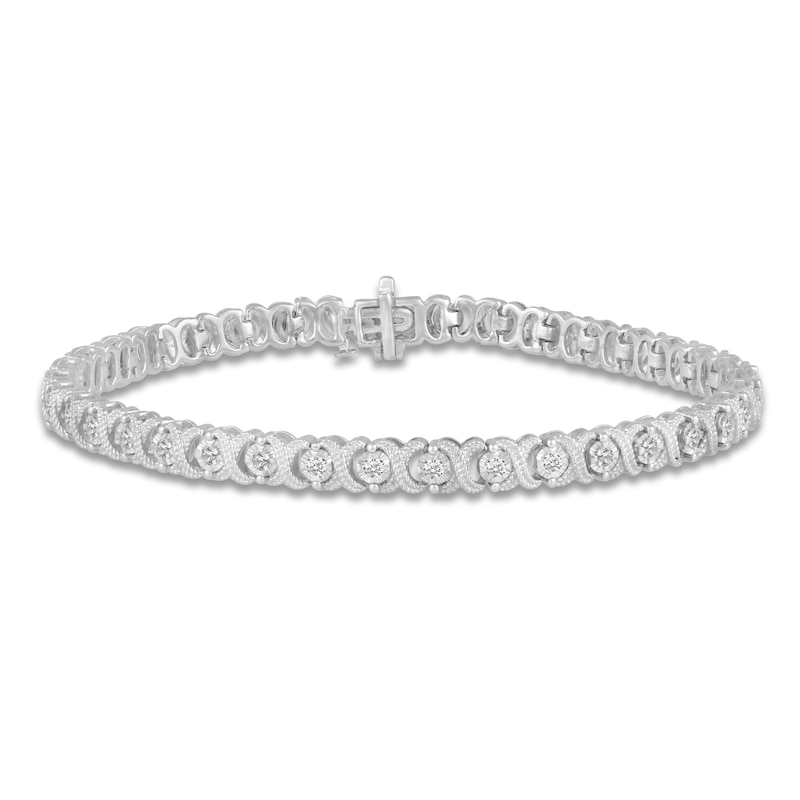 Main Image 1 of Diamond XO Tennis Bracelet 1 ct tw Round 14K White Gold 7"