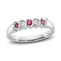 Natural Ruby Stackable Ring 1/10 ct tw Diamonds 14K White Gold