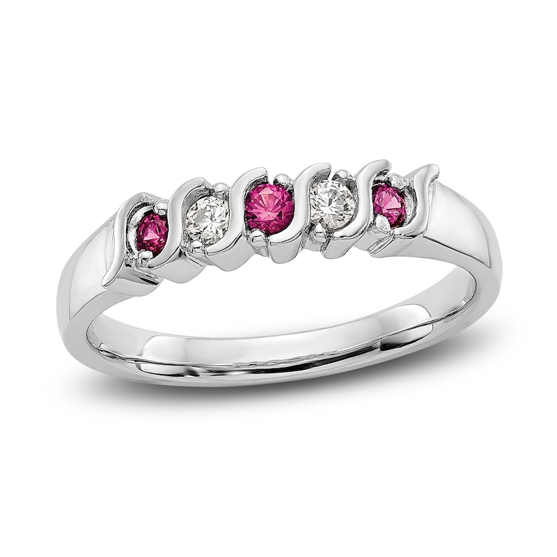 Main Image 1 of Natural Ruby Stackable Ring 1/10 ct tw Diamonds 14K White Gold