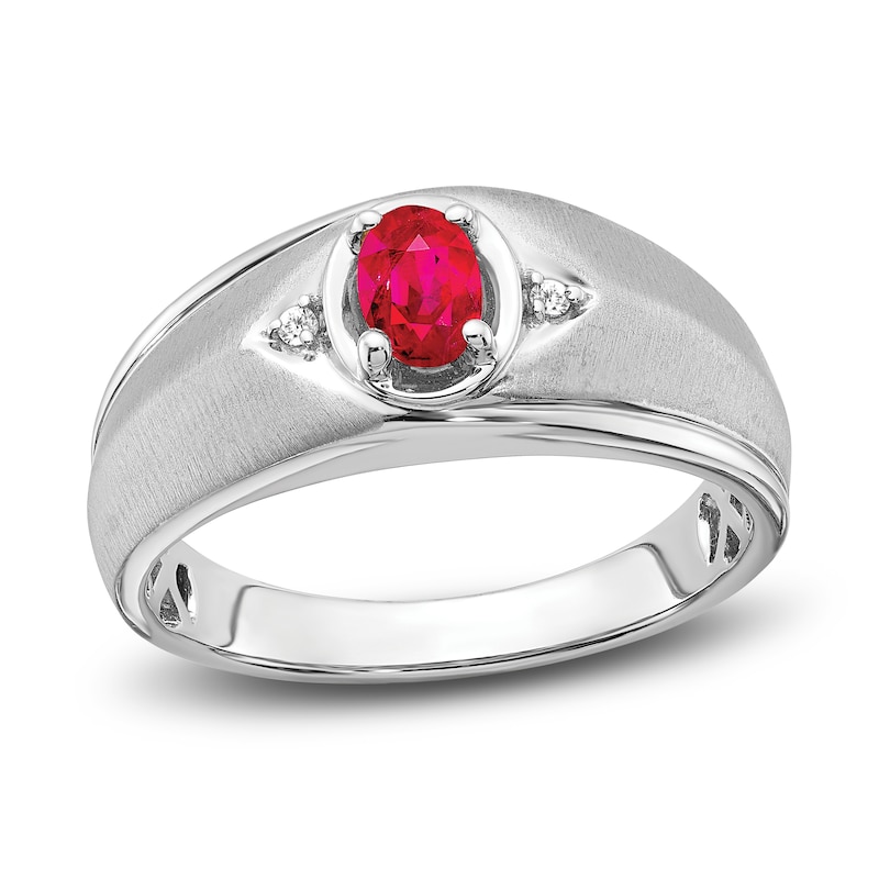 Main Image 1 of Men's Natural Ruby Ring Diamond Accents 14K White Gold
