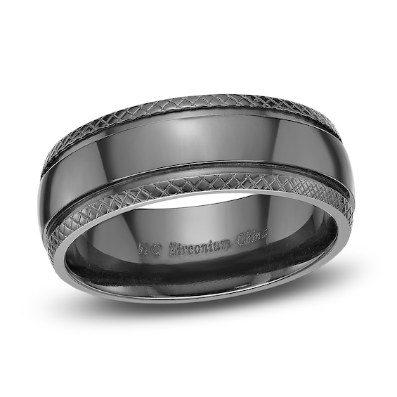 Jared The Galleria Of Jewelry Mens Checkered Edge Wedding Band Black Zirconium 8.0mm