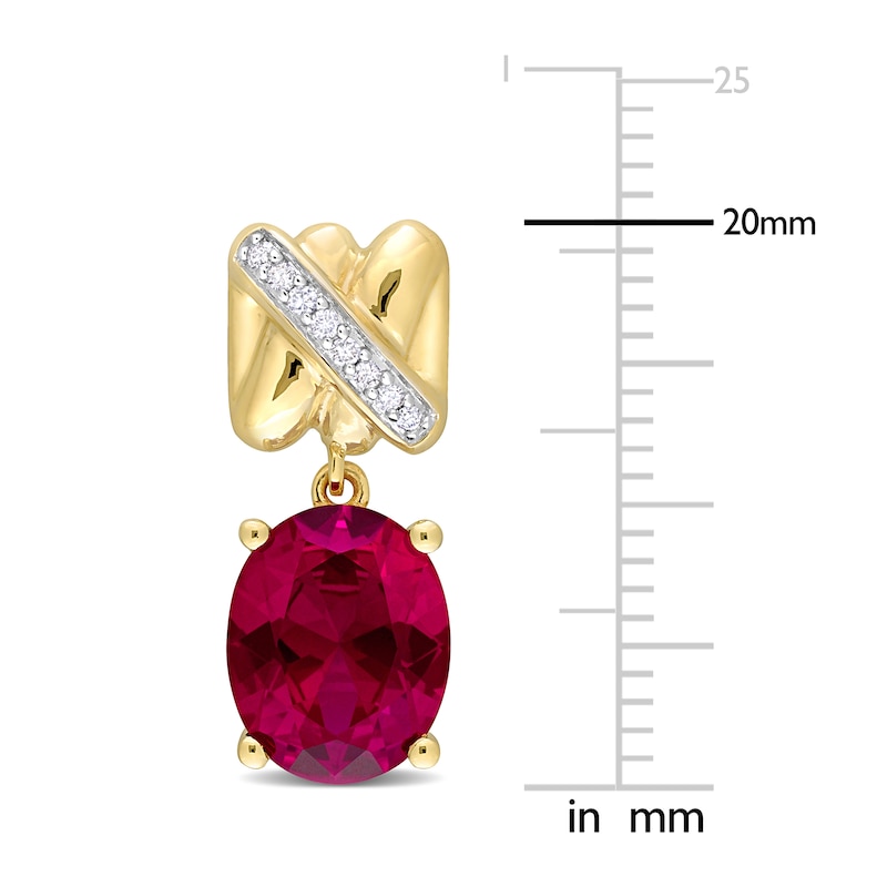 Main Image 2 of Y-Knot Lab-Created Ruby Earrings 1/15 Diamonds 14K Yellow Gold
