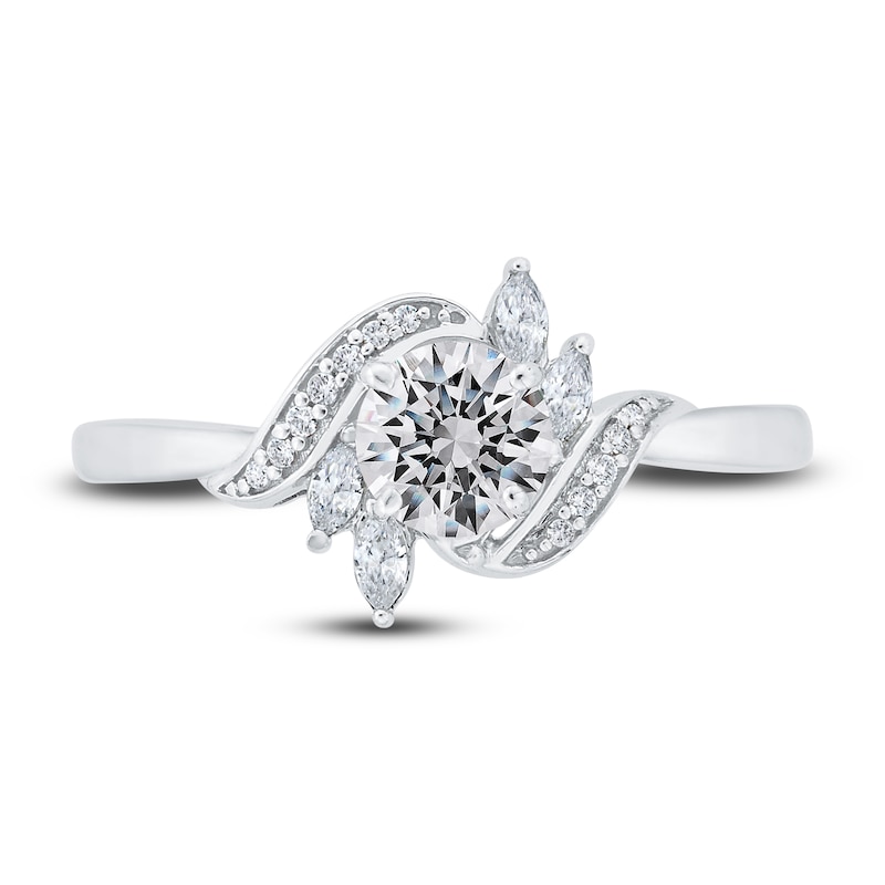 Main Image 4 of Diamond Engagement Ring 5/8 ct tw Round/Marquise 14K White Gold