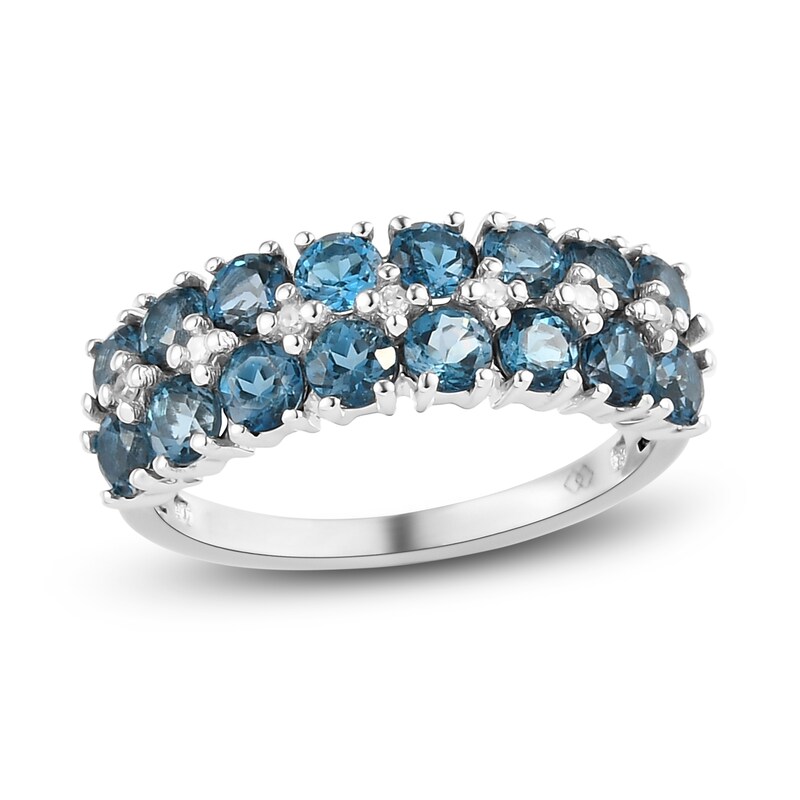 Natural Blue Topaz Anniversary Ring 1/20 ct tw Diamonds 14K White Gold Jared