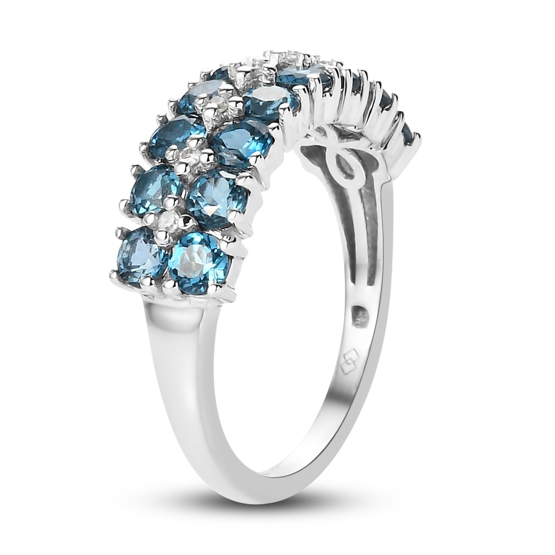 Natural Blue Topaz Anniversary Ring 1/20 ct tw Diamonds 14K White Gold