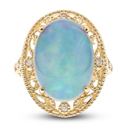 Natural Opal Ring 1/20 ct tw Diamonds 14K Yellow Gold