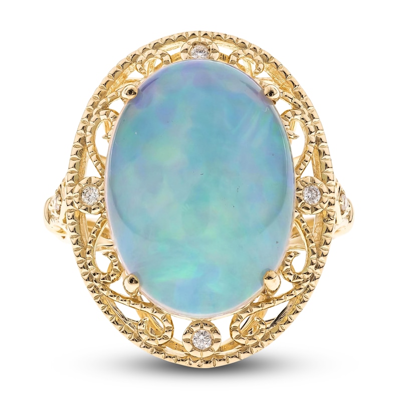 Main Image 1 of Natural Opal Ring 1/20 ct tw Diamonds 14K Yellow Gold