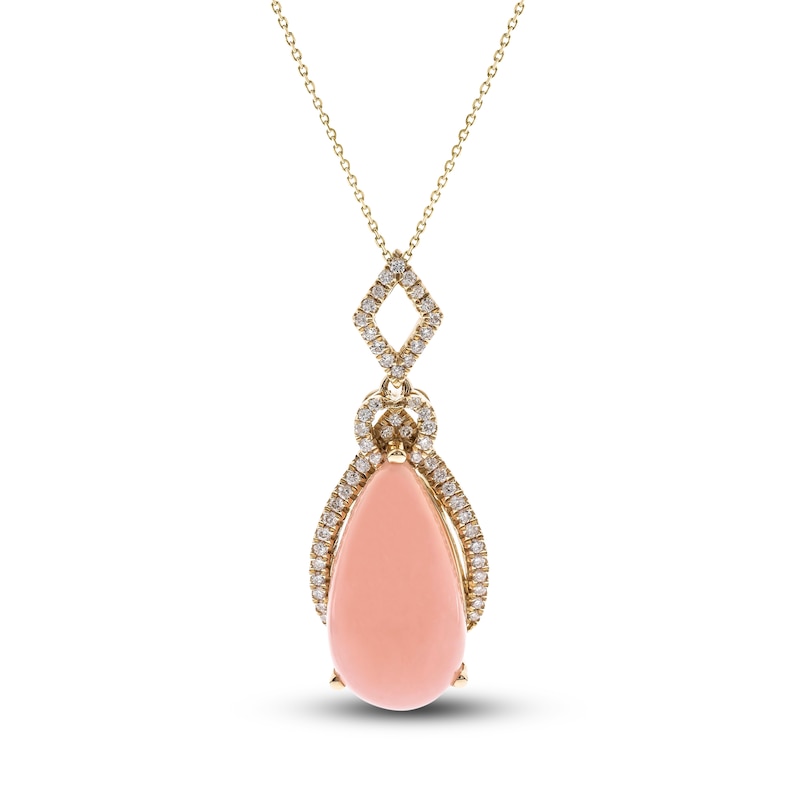 Main Image 1 of Natural Opal Pendant Necklace 1/6 ct tw Diamonds 14K Yellow Gold