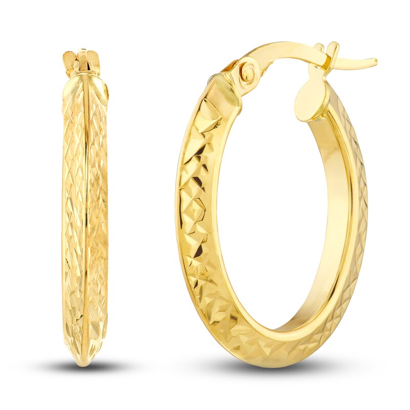 Diamond-Cut Knife Edge Hoop Earrings 14K Yellow Gold 15mm