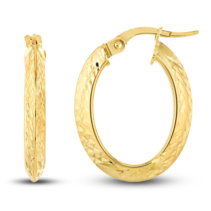 Diamond-Cut Knife Edge Hoop Earrings 14K Yellow Gold 15mm