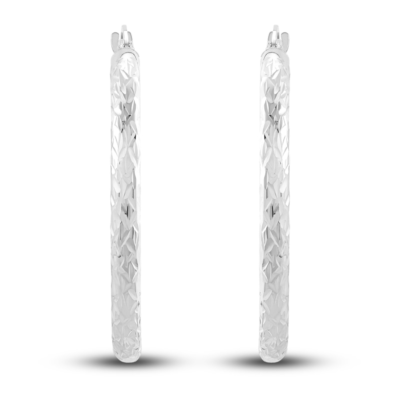 Diamond-Cut Round Tube Hoop Earrings 14K White Gold