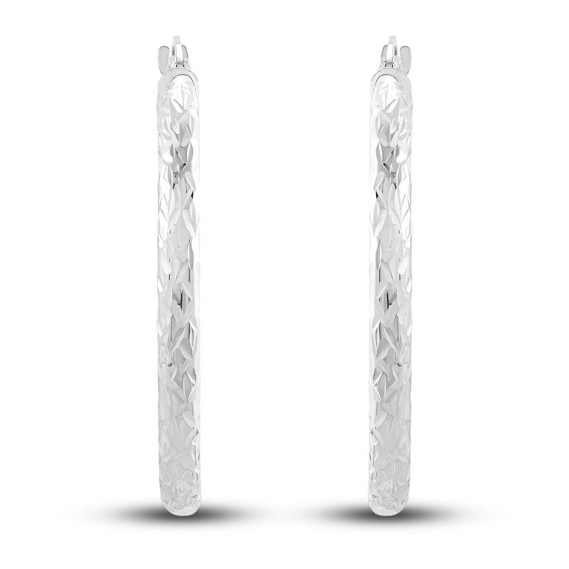 Main Image 2 of Diamond-Cut Round Tube Hoop Earrings 14K White Gold