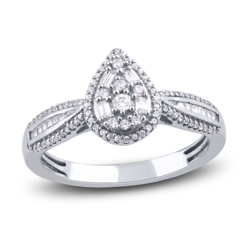 Main Image 1 of Diamond Engagement Ring 1/3 ct tw Round/Baguette 14K White Gold