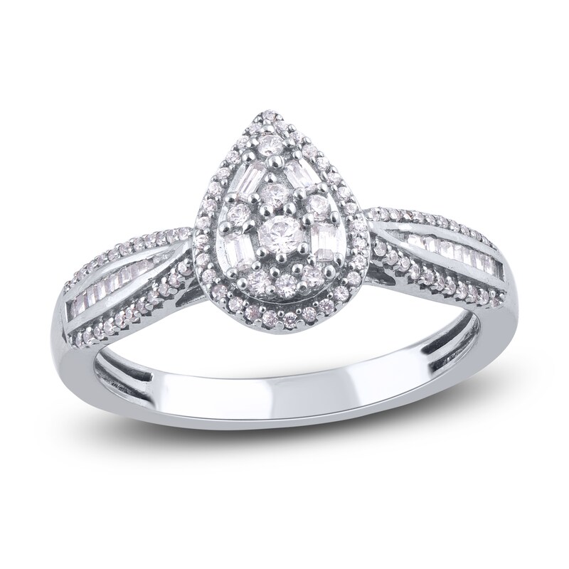 Diamond Engagement Ring 1/3 ct tw Round/Baguette 14K White Gold