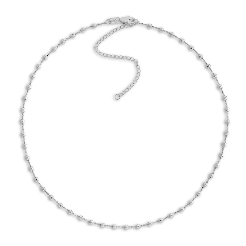 Main Image 1 of Diamond-Cut Solid Bead Chain Choker Necklace 14K White Gold 13" Adj.