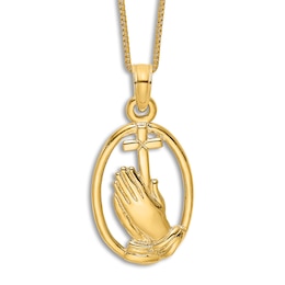 Cross Oval Necklace 14K Yellow Gold 18"