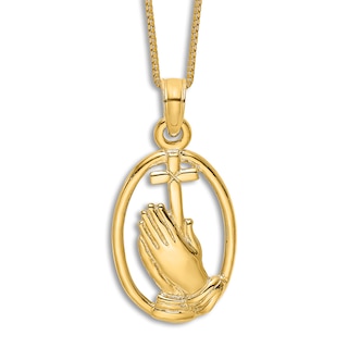 Cross Oval Necklace 14K Yellow Gold 18"