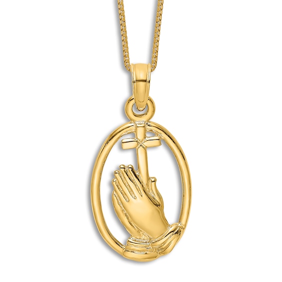 Cross Oval Necklace 14K Yellow Gold 18"