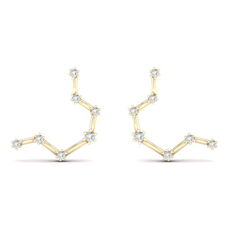 Diamond Aquarius Constellation Earrings 1/8 ct tw Round 14K Yellow Gold