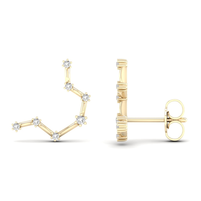 Diamond Aquarius Constellation Earrings 1/8 ct tw Round 14K Yellow Gold