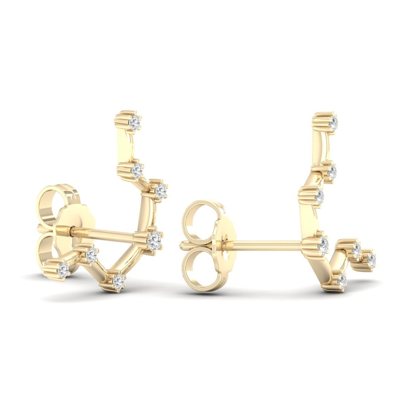 Diamond Aquarius Constellation Earrings 1/8 ct tw Round 14K Yellow Gold