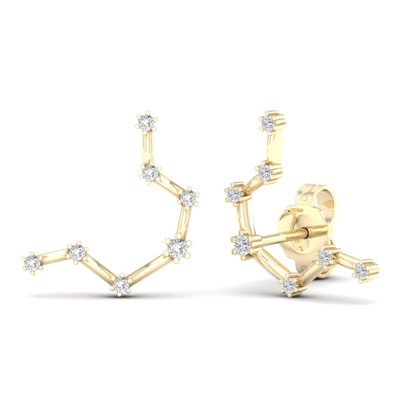 Diamond Aquarius Constellation Earrings 1/8 ct tw Round 14K Yellow Gold