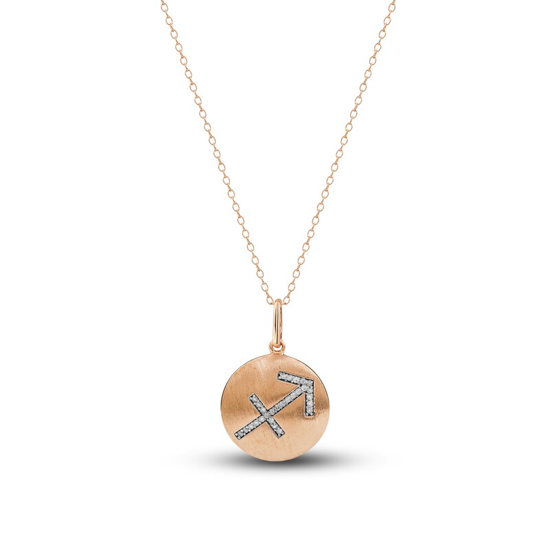 Main Image 1 of Diamond Sagittarius Zodiac Pendant Necklace 1/10 ct tw Round 14K Rose Gold