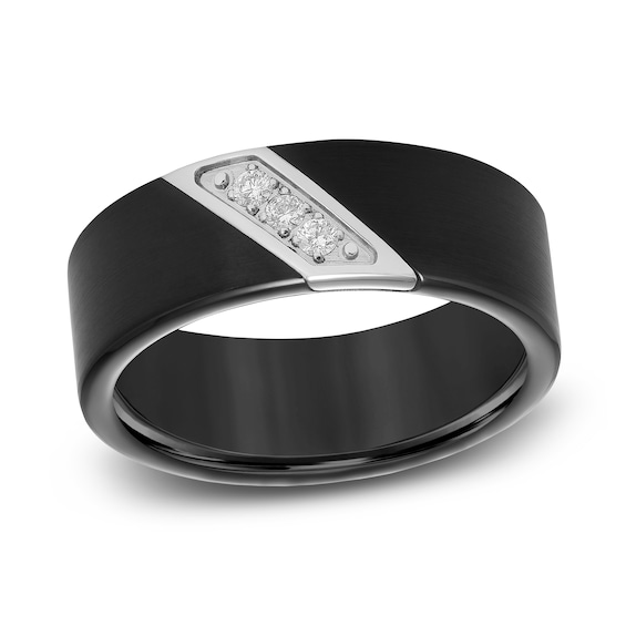 Diamond Wedding Band 1/10 ct tw Round Black Tungsten Carbide