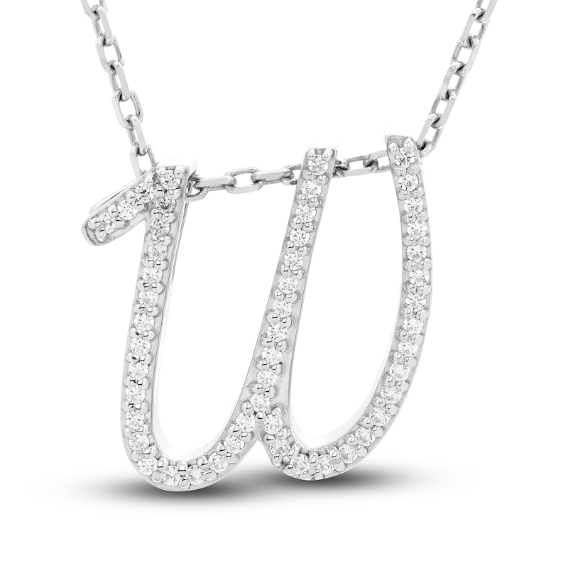 Main Image 1 of Diamond Initial W Pendant Necklace 1/10 ct tw Round 10K White Gold