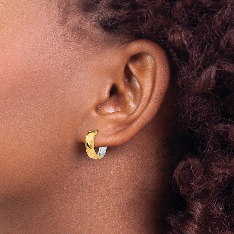 Textured Hoop Earrings 14K Two-Tone Gold 15mm