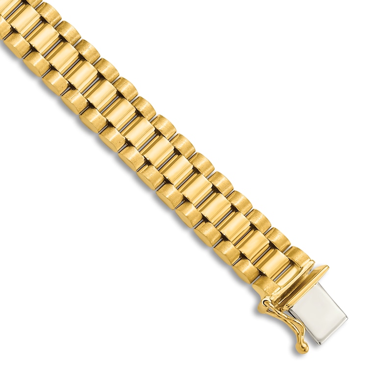 Main Image 1 of Men's Semi-Solid High-Polish Link Bracelet 14K Yellow Gold 8"