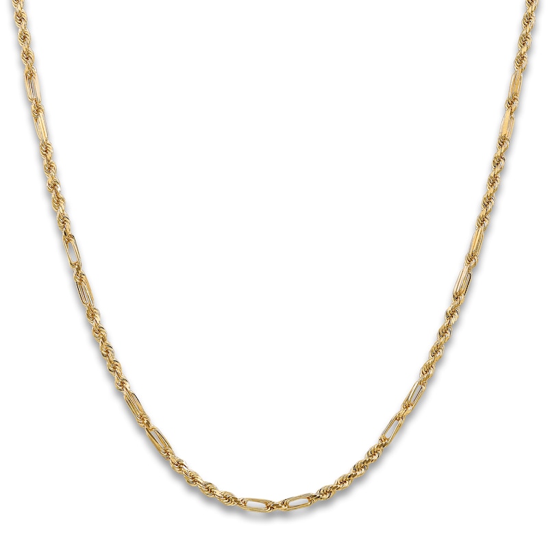 Main Image 1 of Solid Diamond-Cut Rope Chain Necklace 14K Yellow Gold 18" 3.0mm