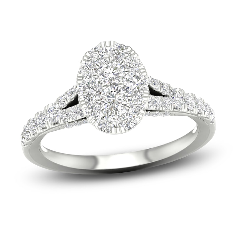 Main Image 1 of Diamond Oval Engagement Ring 1 ct tw Round 14K White Gold