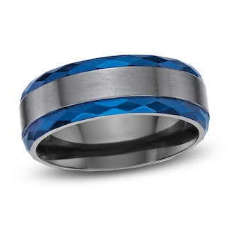 Men's Wedding Band Black Zirconium/Blue Ion-Plating 8.0mm