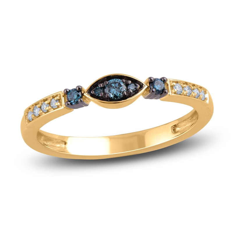 Main Image 1 of Blue & White Diamond Ring 1/6 ct tw Round 14K Yellow Gold