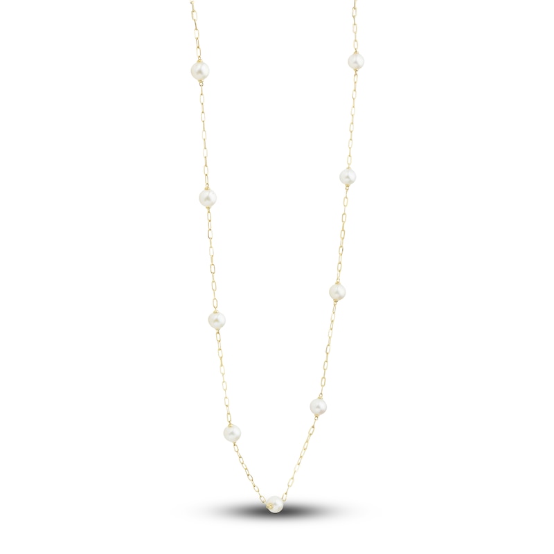Freshwater Cultured Pearl Station Necklace 14K Yellow Gold 17"