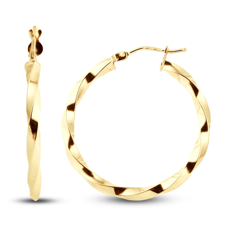 Diamond-Cut Twisted Hoop Earrings 14K Yellow Gold 25.0mm