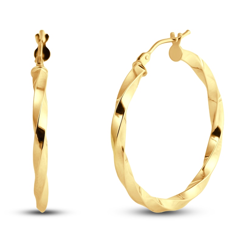 Diamond-Cut Twisted Hoop Earrings 14K Yellow Gold 25.0mm