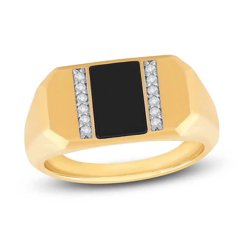 Main Image 1 of Men's Natural Black Onyx Ring 1/8 ct tw Diamonds 14K Yellow Gold