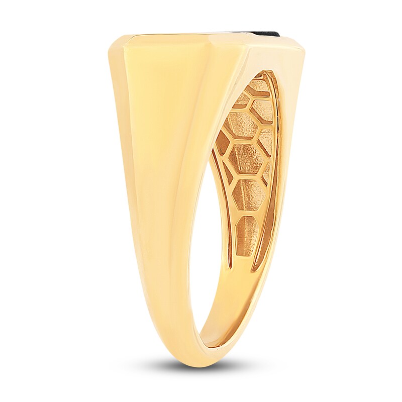 Main Image 2 of Men's Natural Black Onyx Ring 1/8 ct tw Diamonds 14K Yellow Gold