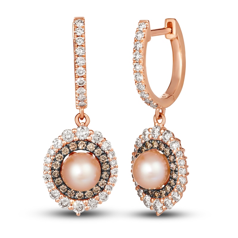 Main Image 1 of Le Vian Pink Freshwater Cultured Pearl Earrings 1-1/3 ct tw Diamonds 14K Strawberry Gold