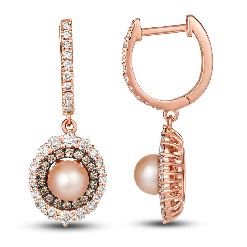 Main Image 2 of Le Vian Pink Freshwater Cultured Pearl Earrings 1-1/3 ct tw Diamonds 14K Strawberry Gold