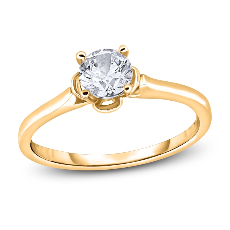 Main Image 1 of Diamond Solitaire Floral Engagement Ring 1/2 ct tw Round 14K Yellow Gold (I2/I)