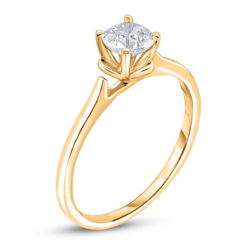 Main Image 2 of Diamond Solitaire Floral Engagement Ring 1/2 ct tw Round 14K Yellow Gold (I2/I)