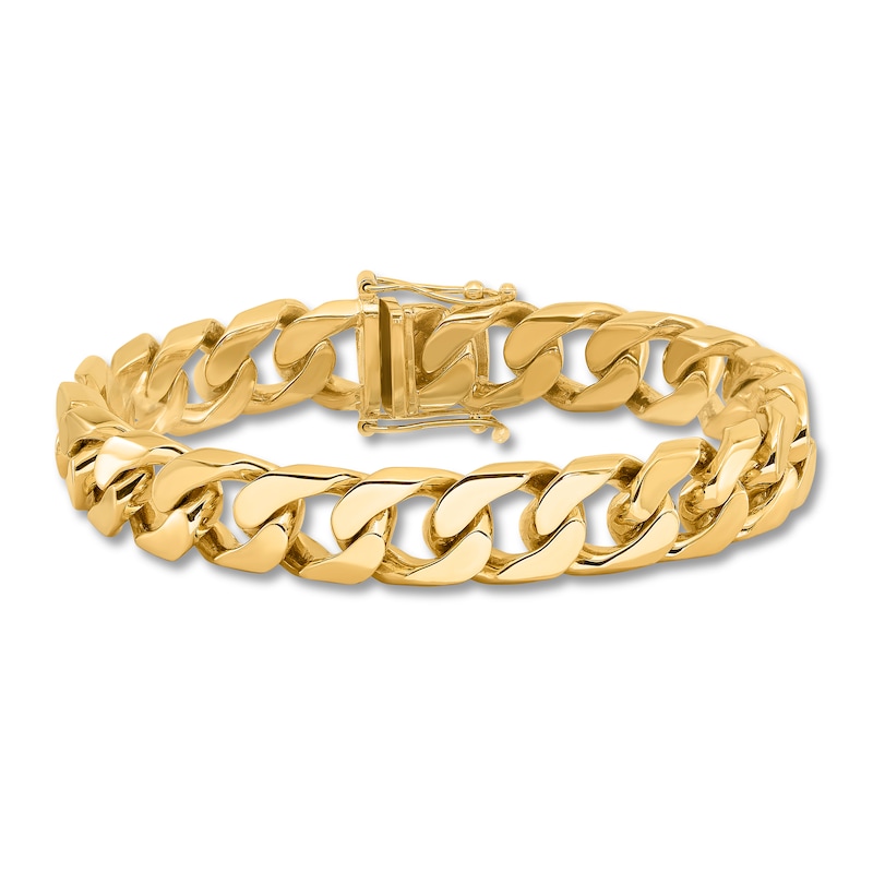 Main Image 1 of Men's Solid Beveled Curb Bracelet 14K Yellow Gold 12.0mm 8"