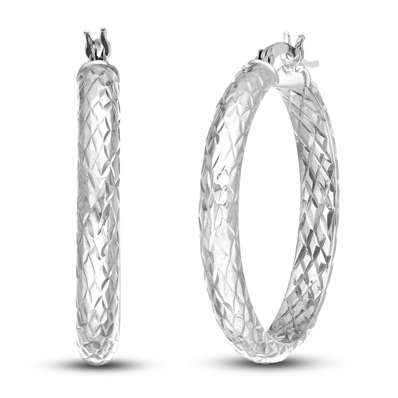 Main Image 1 of Diamond-Cut In/Out Hoop Earrings 14K White Gold 30mm