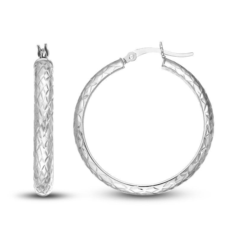 Main Image 2 of Diamond-Cut In/Out Hoop Earrings 14K White Gold 30mm