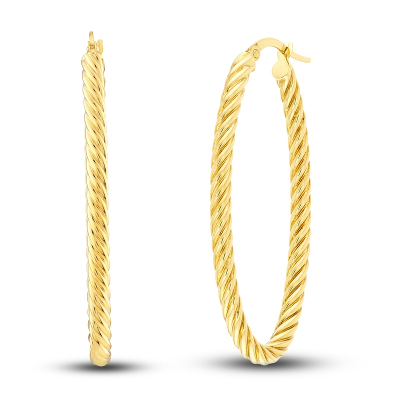 Twisted Oval Hoop Earrings 14K Yellow Gold 22mm