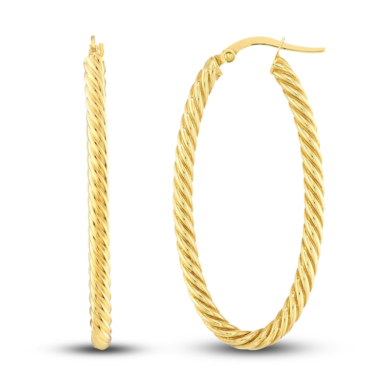 Twisted Oval Hoop Earrings 14K Yellow Gold 22mm